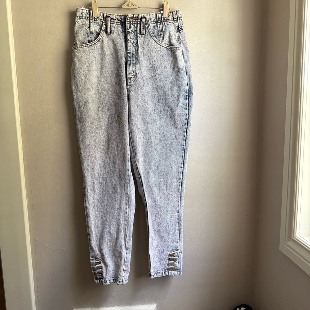 Jordache Basics Vintage Acid Wash Mom Jeans 13/14 High Rise Button Ankle 80s 90s